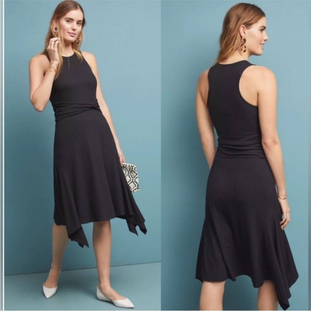 Anthropologie Womens Black Racerback
Ribbed Fit and Flare Midi Dress XS NWOT